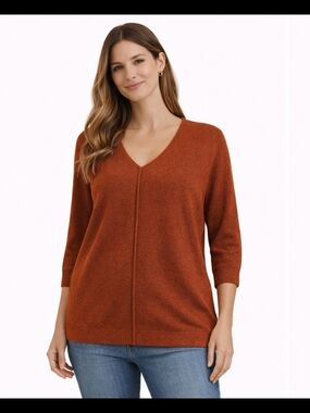 NWT Dex® Plus  V-Neck 3/4" Sleeve Sweater in Rustwood Size X